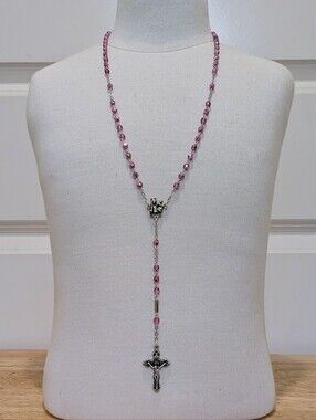 EUC Ghirelli Italian Saint Joseph Collection Pink Bohemian Glass Bead Rosary